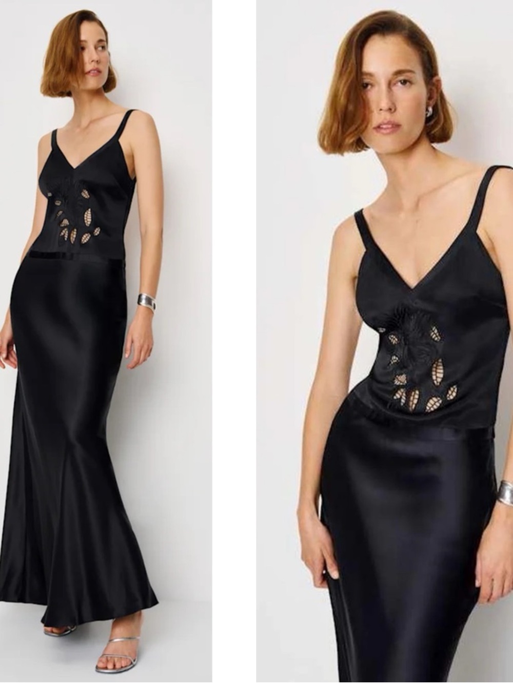 REFORMATION Tatie Silk Floral Lasercutout Blaxk Maxi Dresss Size 10